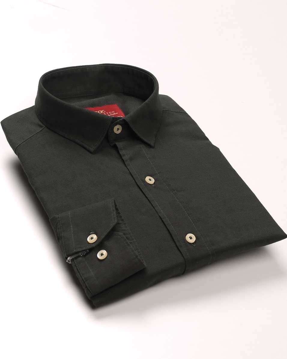 Smart Fit Linen Olive Green Shirt